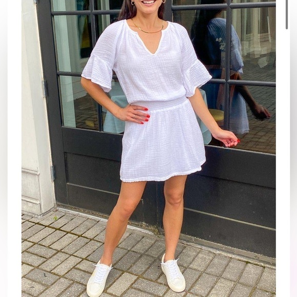 Michael Stars White Smocked Waist Katelyn Dress - Picture 5 of 16